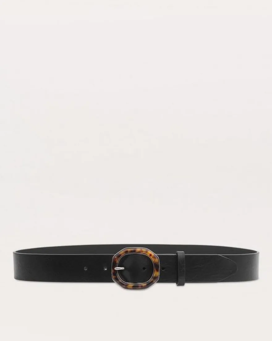 Audrey Tortoiseshell-Buckle Leather Belt