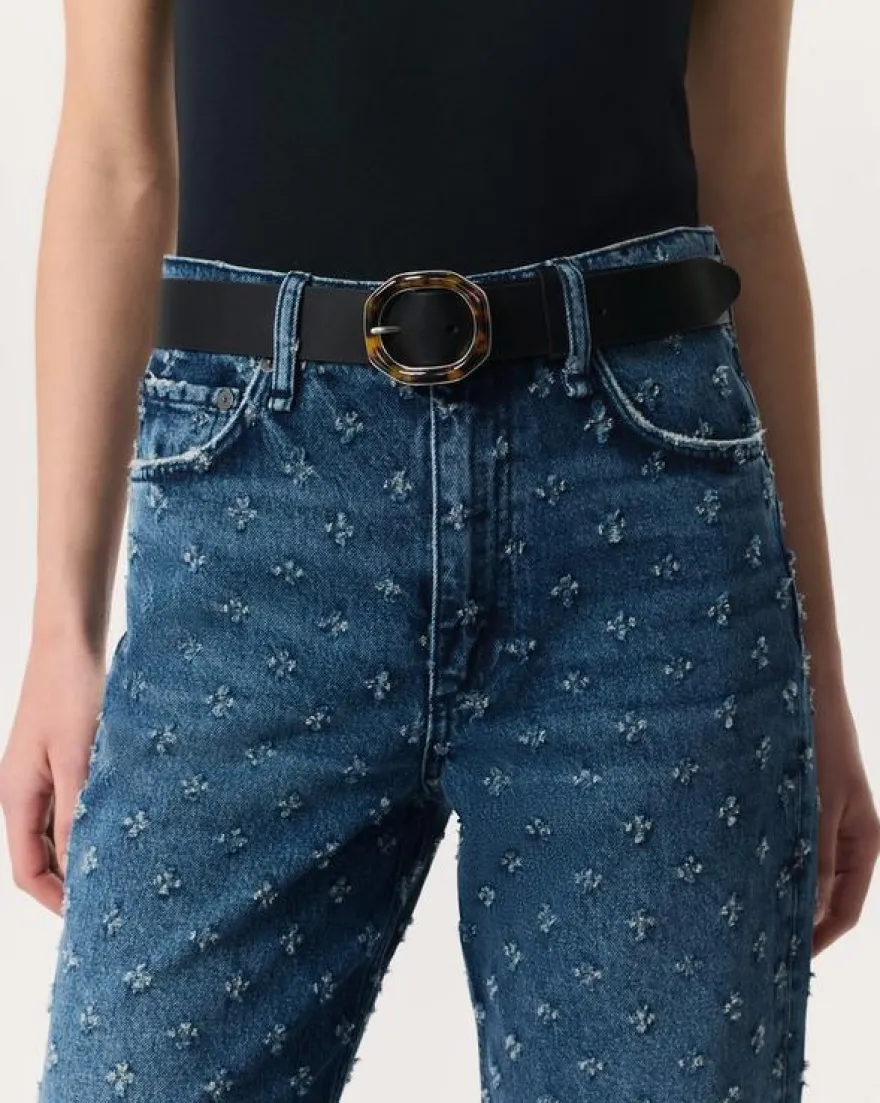 Audrey Tortoiseshell-Buckle Leather Belt
