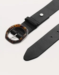 Audrey Tortoiseshell-Buckle Leather Belt