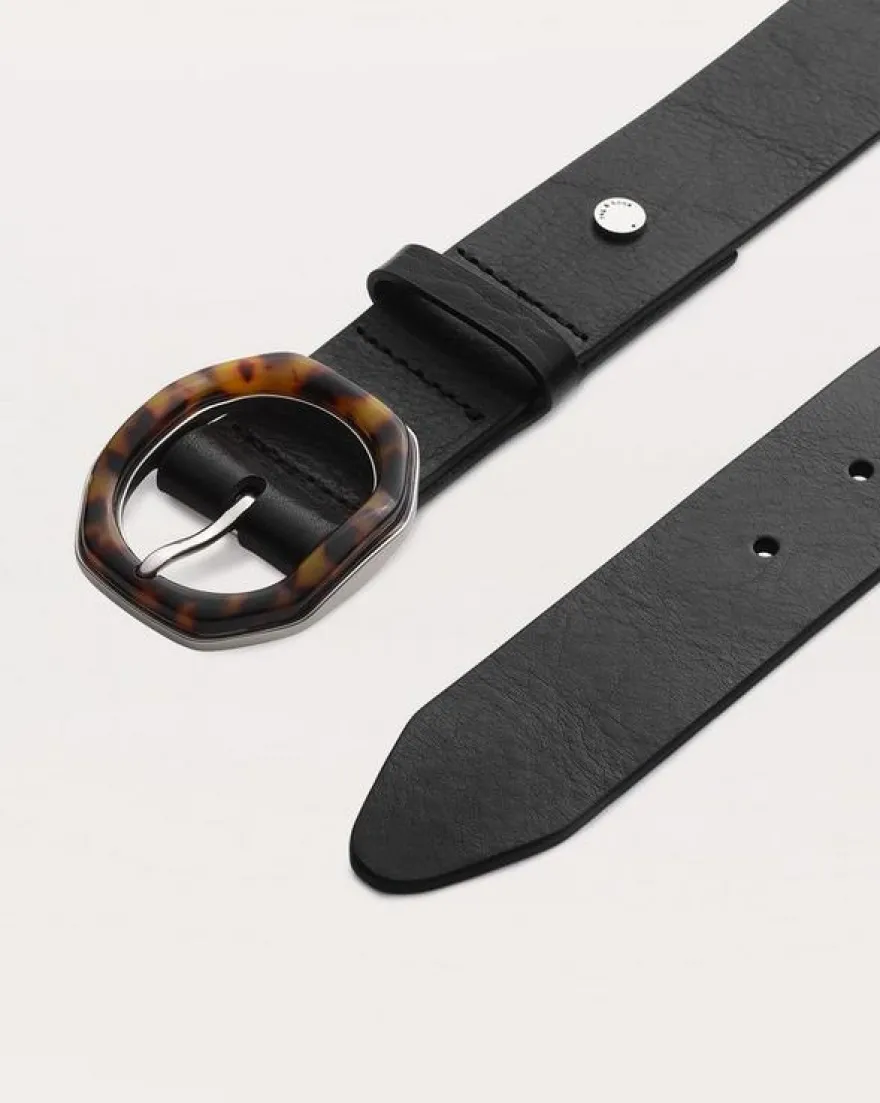 Audrey Tortoiseshell-Buckle Leather Belt