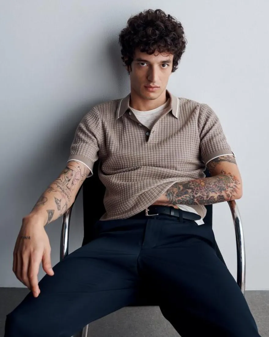 Harvey Rib-Knit Polo Shirt