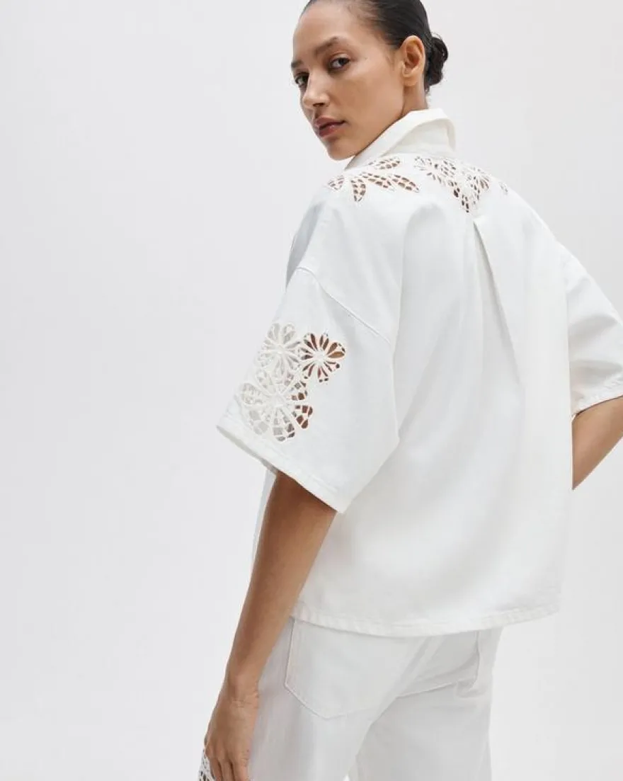 Lucy Floral Cutout Denim Shirt