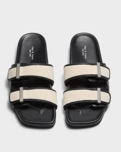 Rue Canvas-Trimmed Leather Slide