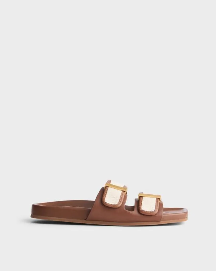 Rue Canvas-Trimmed Leather Slide