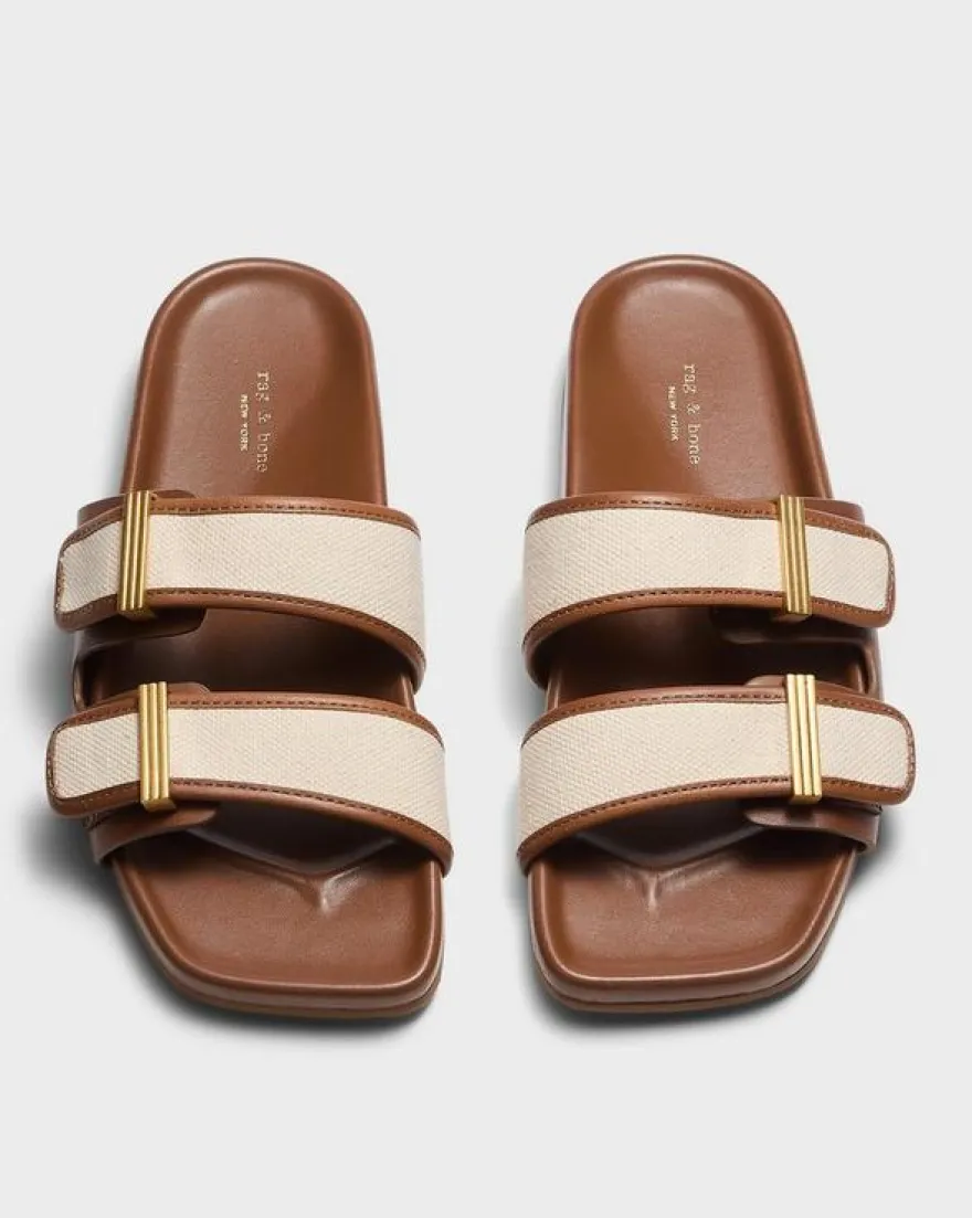 Rue Canvas-Trimmed Leather Slide